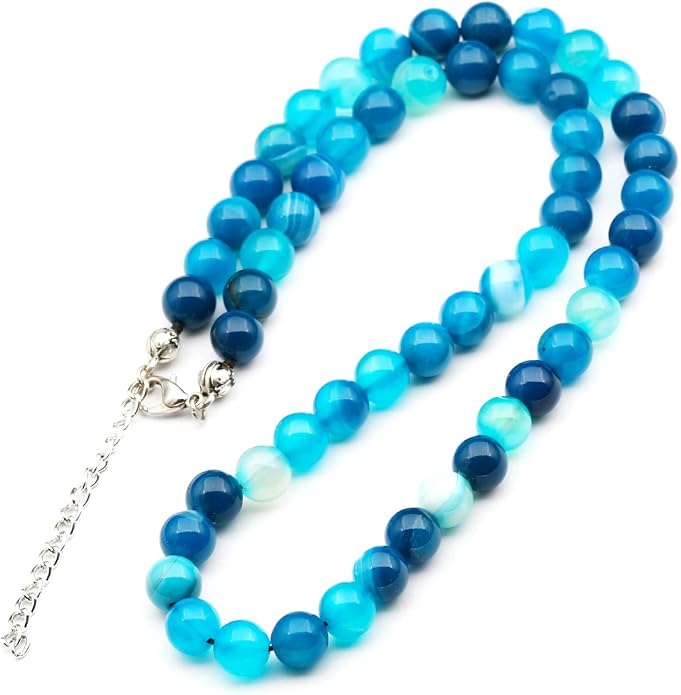 Natural Gemstone Beaded Choker Necklace | 8mm Handmade Adjustable Jewelry for Men & Women | Chakra Balancing Crystal Necklace | Spiritual Gift | Macrame Cord with Extender