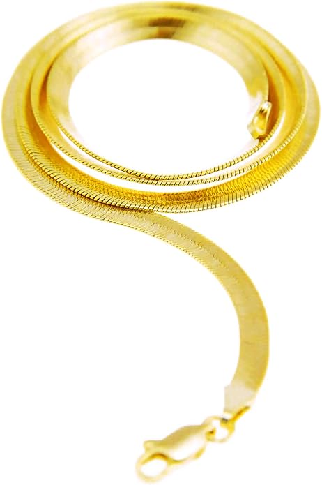 Men's Women's Flat Flexible Shine Herringbone Chain Necklace 14kt Gold Plated sized 20"
