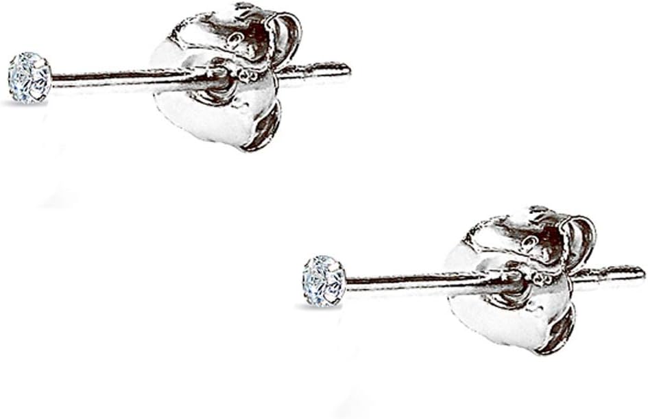 14K Gold Earrings, Round Cubic Zirconia Tiny Small Pierced Long Posts Stud Cartilage CZ Earrings for Women Men, 2mm, 3mm, 4mm, 5mm