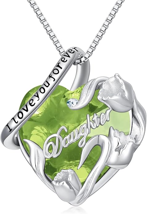 PROESS S925 Sterling Silver Daughter Heart Pendant Necklace from Dad Mom I Love You Forever Jewelry