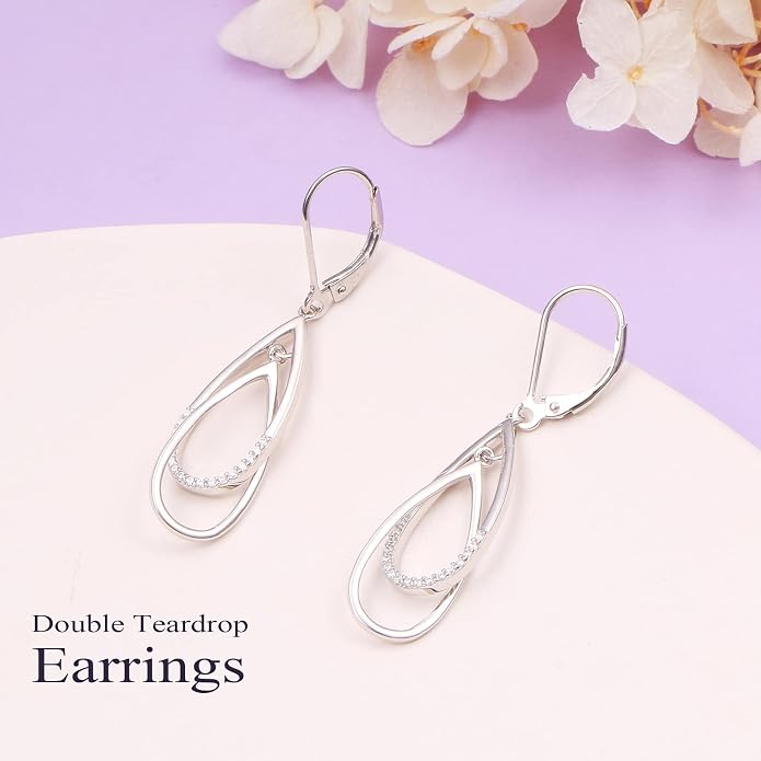 Sterling Silver Leverback Dangle Earrings for Women Teardrop Filigree 14K Gold Plated Dangly Earrings Mother’s Day Gift