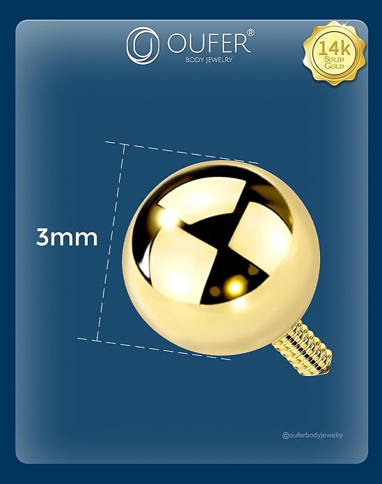 OUFER 14K Solid Gold Clea CZ Replacement Ball Externally Threaded for Belly Button Rings