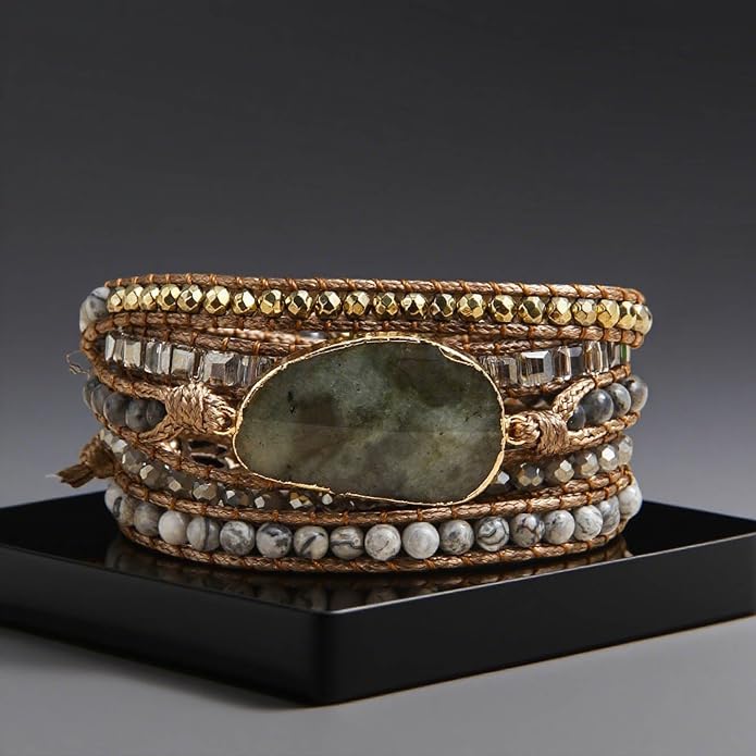 Women Wrap Bracelets Boho Natural Stone Jasper Turquoises Strand Bracelet Jewelry Collection