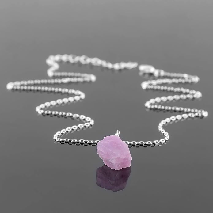 Raw Birthstone Crystal Necklace for Women, Hypoallergenic 925 Sterling Silver Pendant, Adjustable 16+2" Silver Chain, Light Natural Gemstone Jewelry for Everyday Wear & Gift for her & him