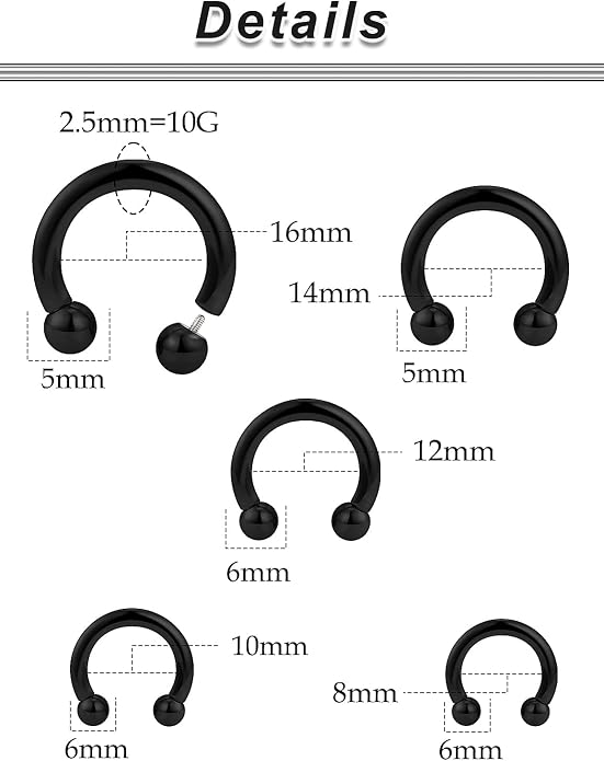 20G-00G Septum Rings Ear Gauges Earrings Stretching Kit 316L Surgical Steel Horseshoe Septum Pa Piercing Jewelry for Women 10mm 12mm 14mm 16mm