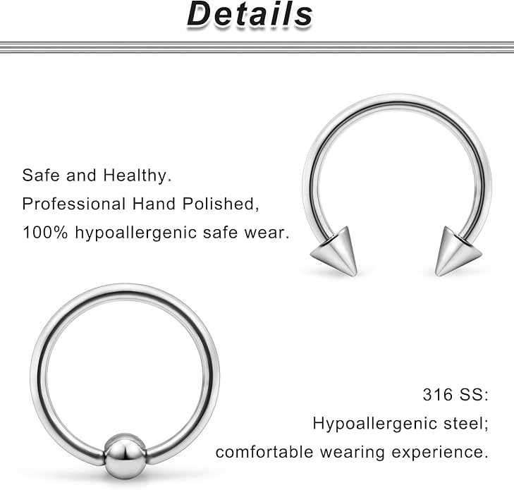 00G 0G 2G 4G 6G 8G 10G 12G 14G 16G Septum Rings Silver Black Surgical Steel Heavy Gauges Earrings Stretching kit Eyebrow Lip Septm Nose Rings Helix Tragus Daith Rook Earrings Hoops 10mm-19mm