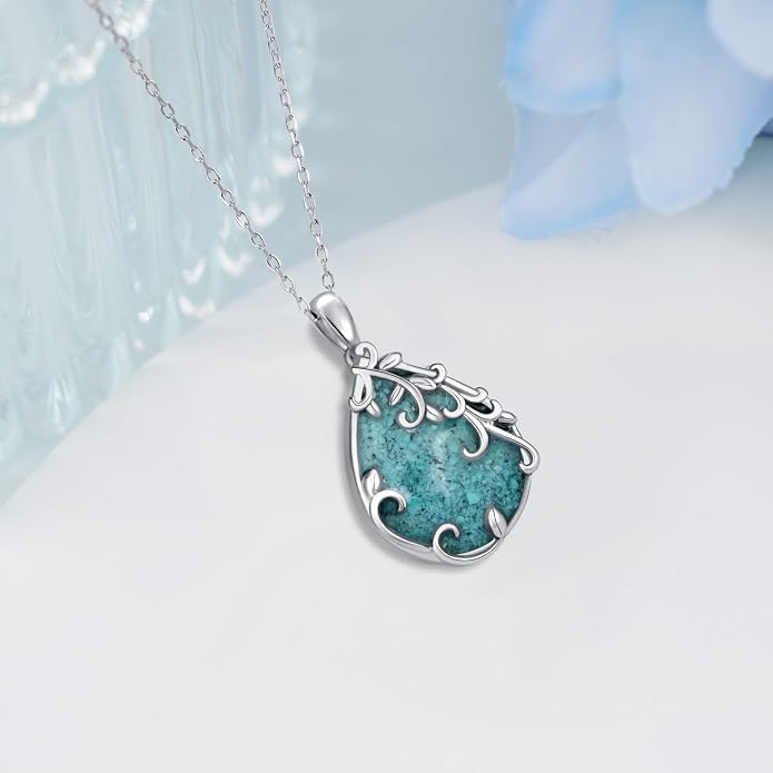 Teardrop Moonstone/Turquoise Necklace for Women 925 Sterling Silver Cage Filigree Necklaces Anniversary Birthday Jewelry Gift for Women