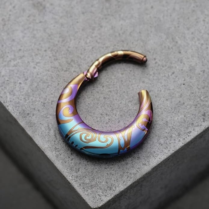 PUNKYOUTH 16G Titanium Septum Clicker Iridescent Hoop Piercing Jewelry for Women Men Minimalist Futurism Cyber Gothic Style for Alternative and Everyday Wear