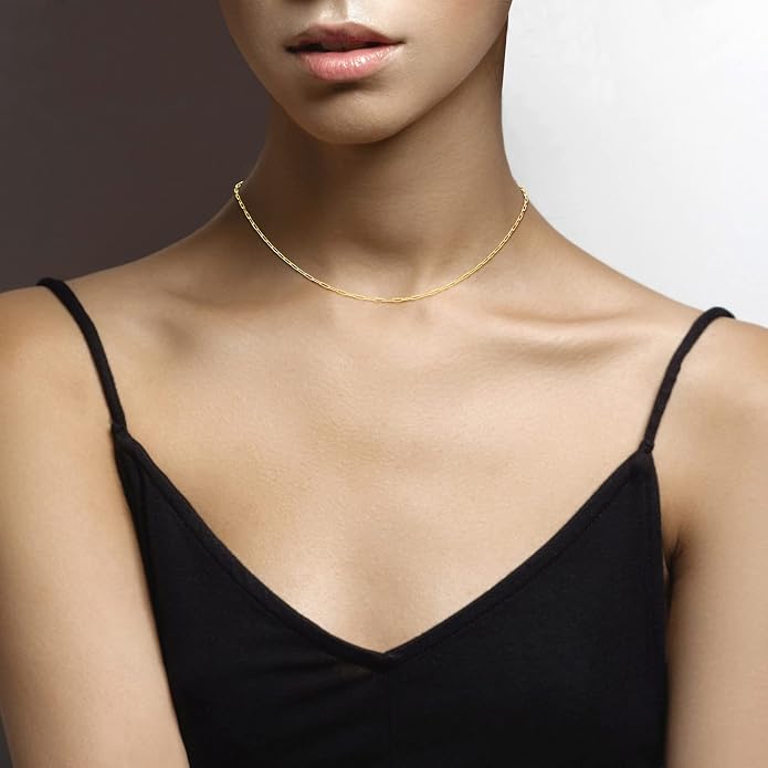 Miabella Italian Solid 925 Sterling Silver, 18Kt Gold Plated 2mm Paperclip Link Chain Necklace for Women, Made in Italy