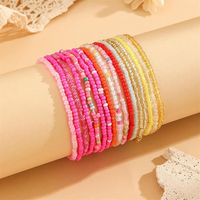 Fuqimanman2020 18Pcs Boho Stackable Beaded Bracelets for Women Colorful Handmade Multilayered Rice Beads Anklets Set Summer Beach Bohemian Jewelry Gift
