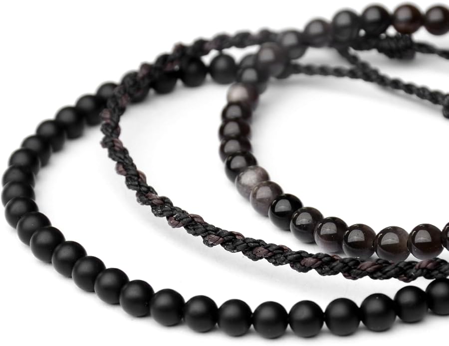 Mezcla Vida 3 Pcs Handmade Natural Gemstone Beaded Bracelet, Adjustable Waterproof Rope Bracelet Set, Valentines Day Birthday Gifts for Boyfriend Husband Him