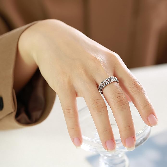 6mm Minimalist 18K Gold Stainless Steel Rings Women Link Chain Ring Finger Rings