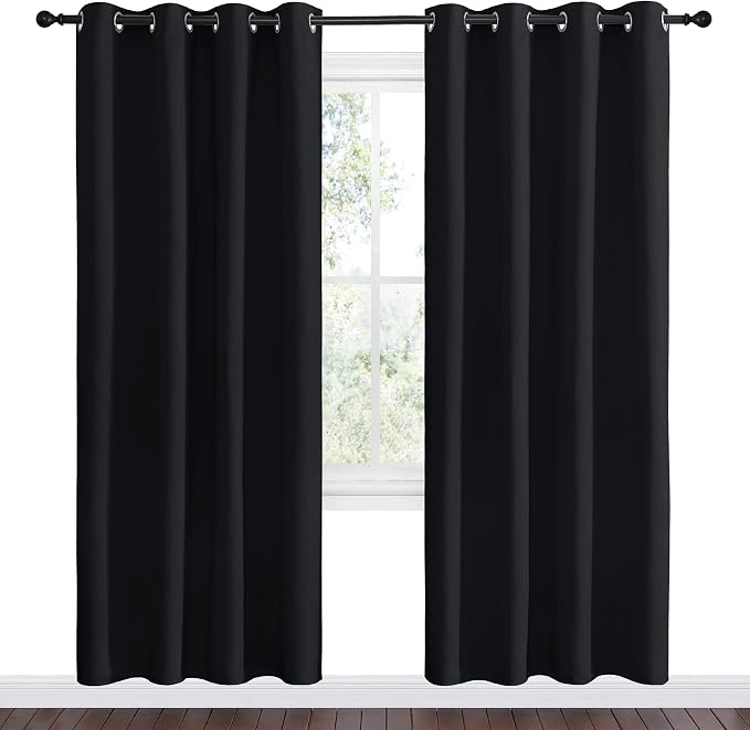 NICETOWN Blackout Curtain Panels 78 inches - Light Reducing Thermal Insulated Solid Grommet Blackout Curtains/Panels/Drapes for Living Room (Set of 2, 55 inches by 78 Inch, Black)