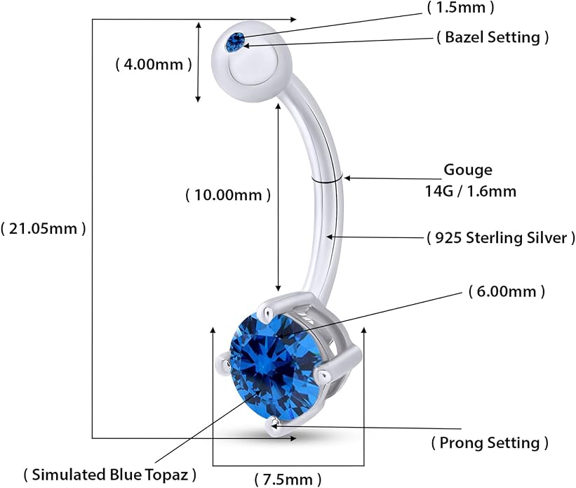 AFFY Round Shape Body Piercing Curved Barbells, Floating Navel Belly Piercing Button Premium Surgical Steel Ring in 14K Gold Over Sterling Silver