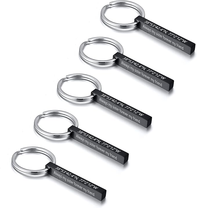 VNOX Personalized 4 Sided Keychain,Stainless Steel Vertical Bar Keychain,Gift for Family Lover Best Friend Bridesmaid