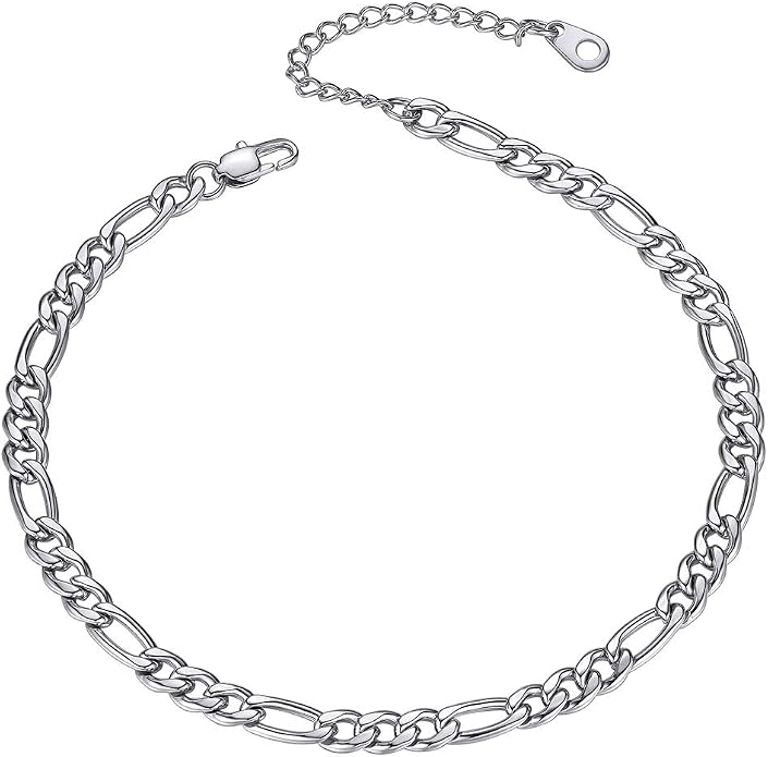 GoldChic Adjustbale Link Chain Anklet for Women Summer Jewelry, 316L Stainless Steel Figaro/Wheat/Twist Rope/Cuban Foot Bracelet-Waterproof, Resizable 9"-12" (Gift Box Included)