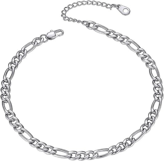 GoldChic Adjustbale Link Chain Anklet for Women Summer Jewelry, 316L Stainless Steel Figaro/Wheat/Twist Rope/Cuban Foot Bracelet-Waterproof, Resizable 9"-12" (Gift Box Included)