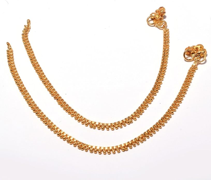 Jewar Anklet Payal Indian Traditional CZ Ad Plain Simple Handmade Natural Gold Plated Jewelry