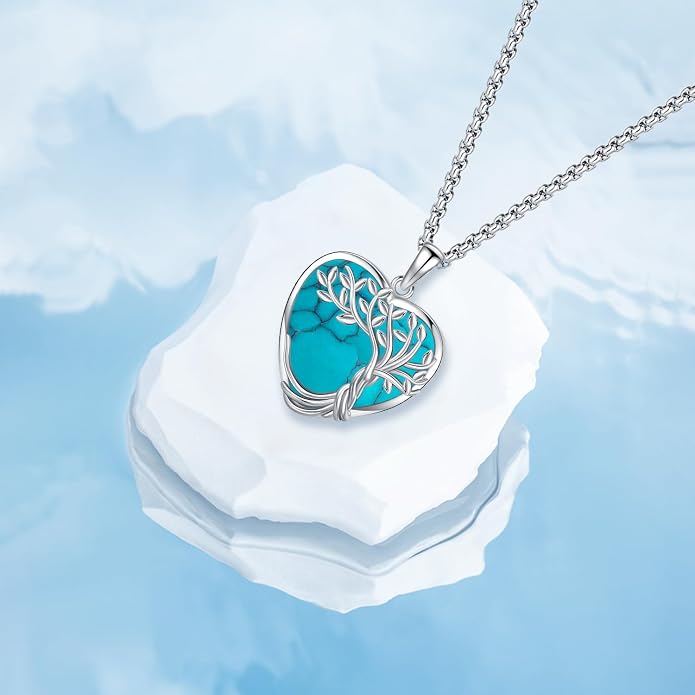 Aniu Tree of Life Necklace for Women, 925 Sterling Silver Mother of Pearl Family Palm Tree Charm Pendant Jewelry for Birthday Christmas Gift