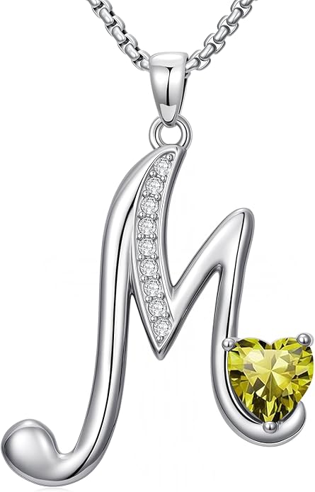 Birthday Gifts for Women Alphabet A to Z Initial Birthstone Pendant Necklaces for Women - 18k White Gold Plated Personalized Name Jewelry Anniversary Graduation Gifts for Wife Her Daughter Girlfriend(with Gift Box)