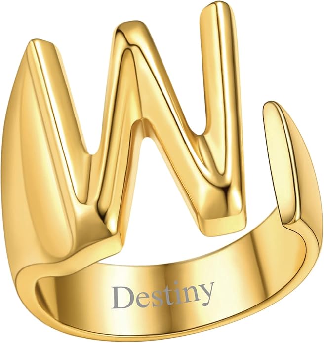 FindChic Customizable Initial Ring Statement 18K Gold Plated Fashion Cuff Rings for Women Alphabet Letter A to Z Resizable Knuckle Ring (with Gift Box)