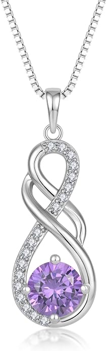 Gemstone Infinity Pendant Necklaces for Women, S925 Sterling Silver Round cut Zircon Necklace Birthstone Jewelry Gift for Her