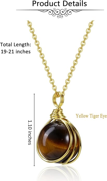 Jovivi Healing Crystal Stone Pendant Necklace Gold Wire Wrapped 16mm Natural Round Gemstone Ball Crystal Necklace for Women Men Reiki Quartz Jewelry