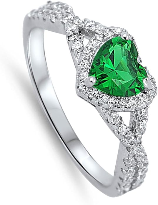 CHOOSE YOUR COLOR Sterling Silver Heart Halo Promise Ring