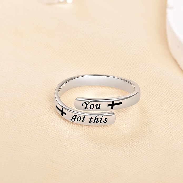 BEILIN 925 Sterling Silver Inspirational Jewelry Rings Adjustable Ring Personality Encouragement Gift for Teens Women