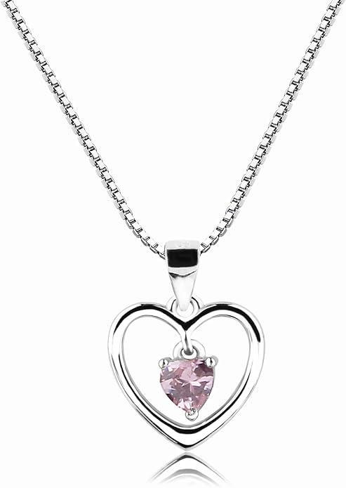 Cherished Moments Girl's .925 Sterling Silver "Dancing Heart" Simulated Birthstone Necklace