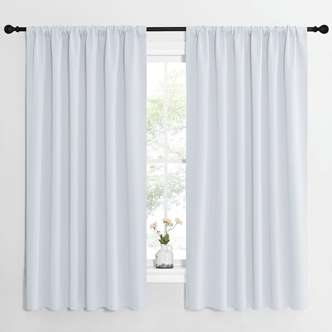 NICETOWN Bedroom Window Curtain Panels - Window Treatment Thermal Insulated Rod Pocket Room Darkening Curtains/Drapes for Patio Door (Greyish White, 2 Panels, 62 in x 63 in (W x L))