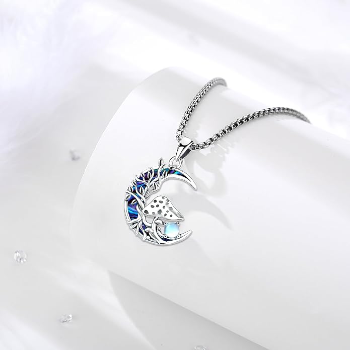 Sterling Silver Tree of Life Necklace for Women Oval Family Tree Necklace Abalone Shell Moonstone Pendant Mother Day Necklace for Mom Tree of Life Jewelry