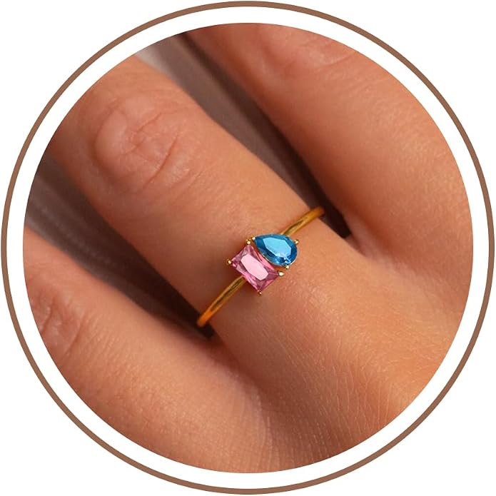 Birthstone Rings for Women, Non Tarnish Gold Rings 2026 Graduation Gifts Birthday Gift Trendy Teen Girl Stuff Dainty 14K Plated Adjustable CZ Stacking Promise Ring Anniversary Jewelry for Friend Sister Girlfriend Daughter