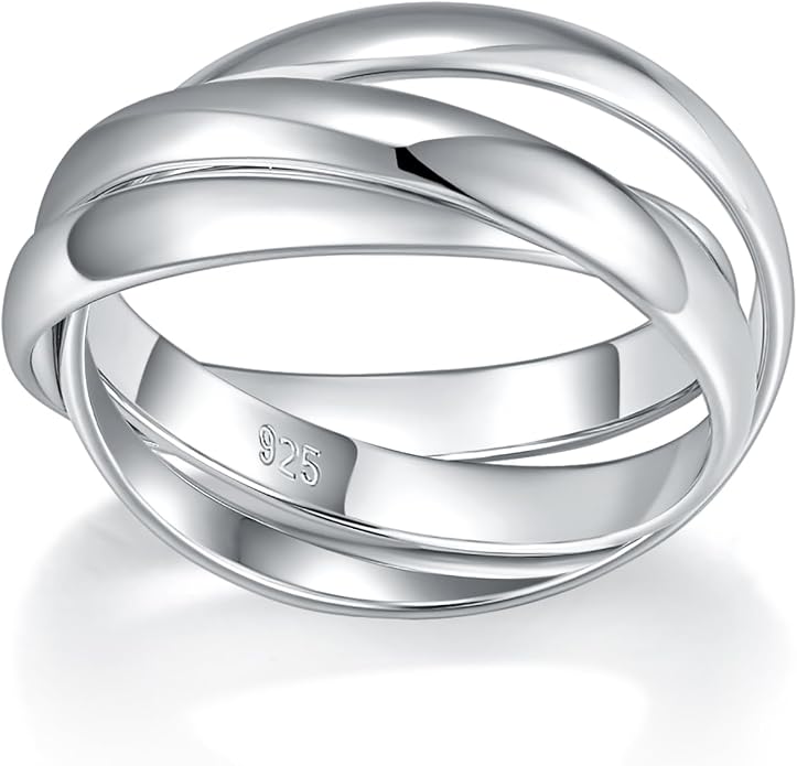 BORUO 925 Sterling Silver Ring, 14K Gold Plated Waterproof Fidget Anxiety Ring, Triple Row Rolling Interlocking Stacking High Polish Band for Women, Men| Each Band Width 1.8mm 3mm Size 4-12
