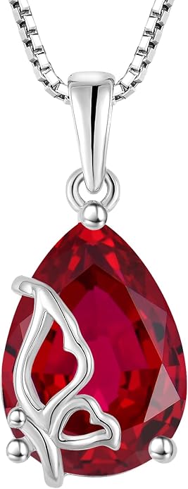 Teardrop Necklace 925 Sterling Silver Butterfly Pendant Necklace Birthstone Jewelry for Women