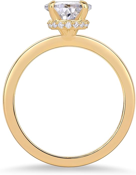 PAVOI 14K Gold Plated Simple 2.5CT Pear Cubic Zirconia Hidden Halo Eternity Ring Bridal Wedding Promise Statement - Engagement Ring for Women