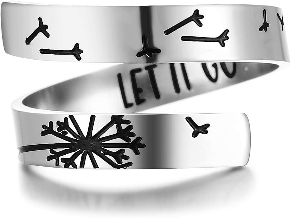 ZRAY Silver Keep Going Ring Inspirational Jewelry Stainless Steel Engraving Size Adjustable Personality Encouragement Gift for Women Teens Girls
