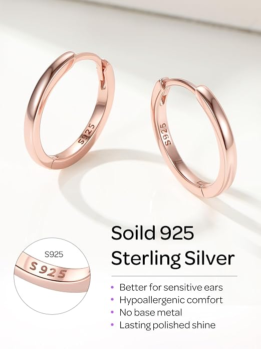 ChicSilver 925 Sterling Silver Huggie Hoop Earrings Small Hoop Earrings for Women Hypoallergenic Silver Huggie Earring Cartilage Earrings for Women (6/8/10/12/14/16/18/20MM)