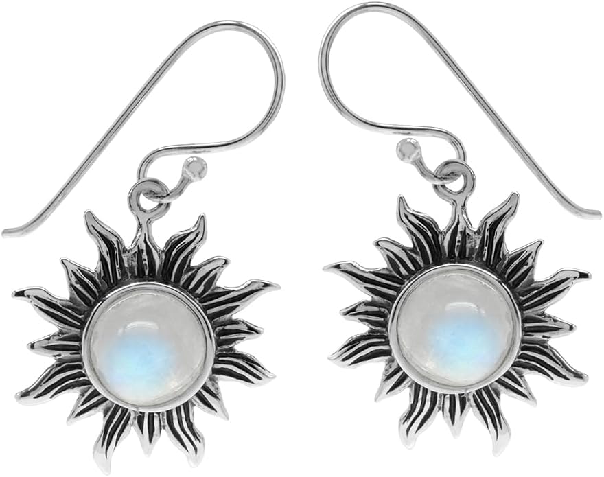 Silvershake 8mm Round Shape 925 Sterling Silver Sun Ray Inspired Dangle Hook Earrings