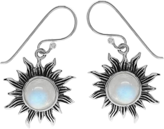Silvershake 8mm Round Shape 925 Sterling Silver Sun Ray Inspired Dangle Hook Earrings
