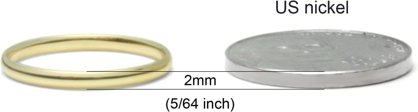 10K White/Yellow/Rose Gold 2MM Round Dome Wedding Band Ring