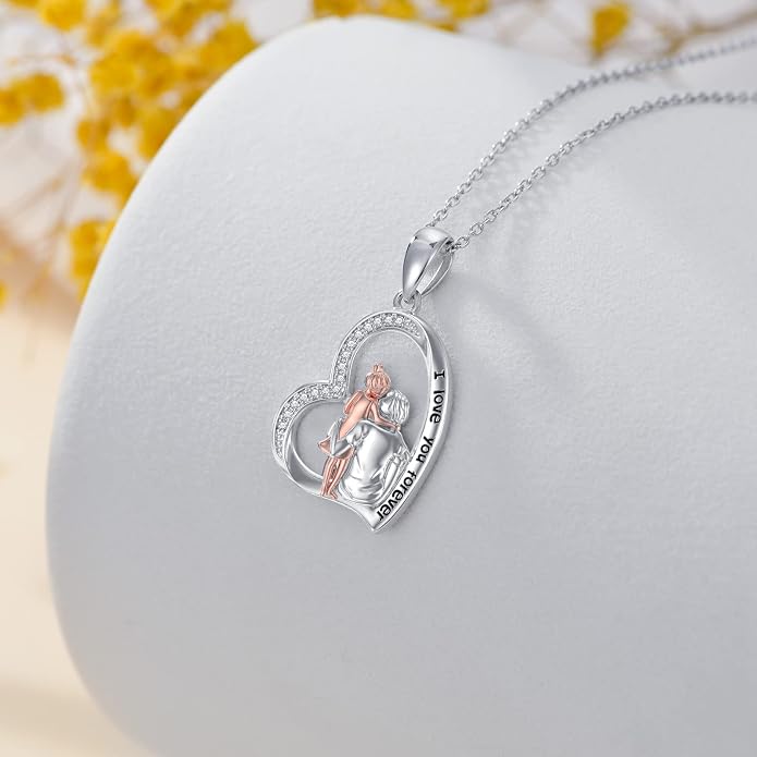 PROESS S925 Sterling Silver Daughter Heart Pendant Necklace from Dad Mom I Love You Forever Jewelry