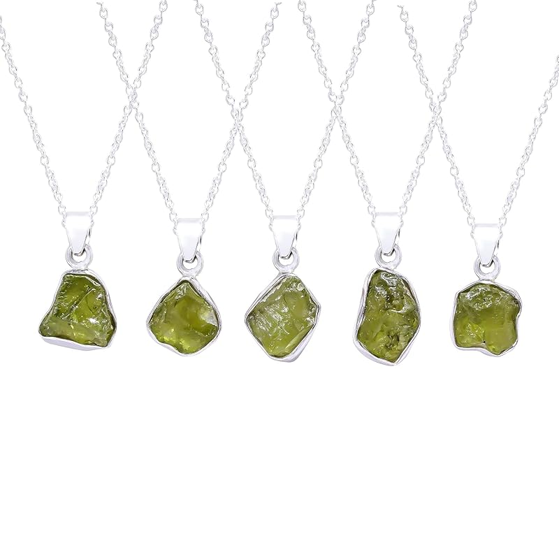 Natural Real Raw Peridot Crystals Bezel Pendant Necklace, Birthstone, Healing Rough Gemstone, 925 Sterling Silver Jewelry 18 inch