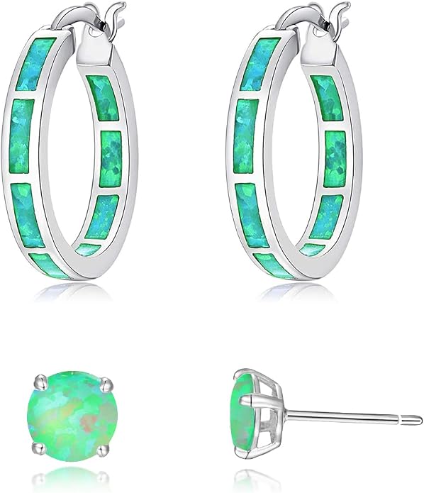 CiNily Sterling Silver/Rose Gold/Yellow Gold Plated Hoop Earrings 20mm,Multicolor Opal Small Hoop Earrings for Women Girls Hypoallergenic Jewelry for Sensitive Ears Gemstone Earrings