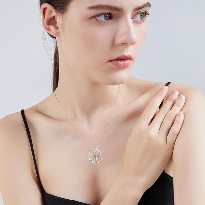 Palpitate Moon Star Necklace Moon Phase Necklace Pendant 925 Sterling Silver Jewelry Christmas Gifts for Women Wife Her Adjustable Chain