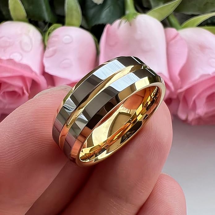 TUTISS 6mm 8mm Silver/Black/Blue/Gunmetal/Gold/Rose Gold Tungsten Rings for Men Women Fashion Engagement Wedding Bands Matte Finish Beveled Edges Comfort Fit