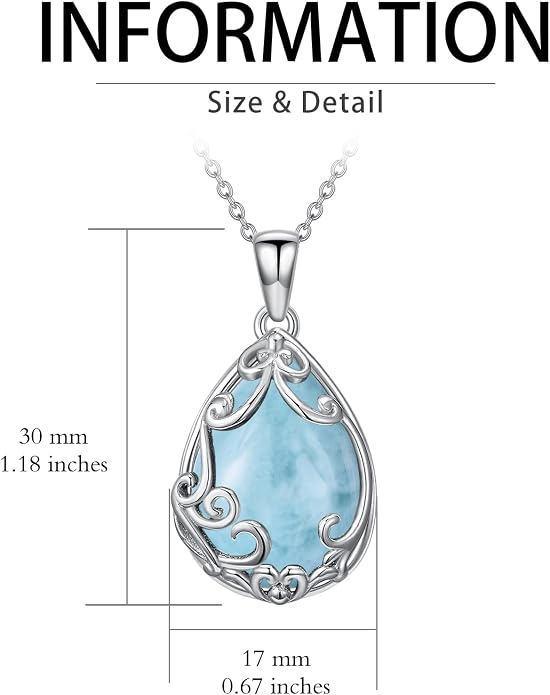 HPQQ Teardrop Necklace 925 Sterling Silver Filigree Gemstone Pendant Necklace Fine Jewelry Birthday Mother's Day Gifts for Women Her Mom