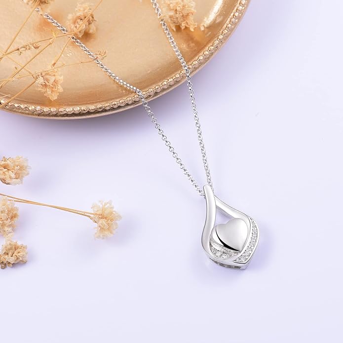 Cremation Jewelry 925 Sterling Silver Teardrop Urn Necklace for Ashes Heart Shape Memorial Keepsake Pendant for Human Ashes for Women Gift