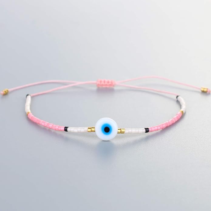 KELITCH Evil Eye Bracelets Crystal Seed Beaded Adjustable Cuff Charms Bracelets Amulet Fashion Jewelry Gift for Women