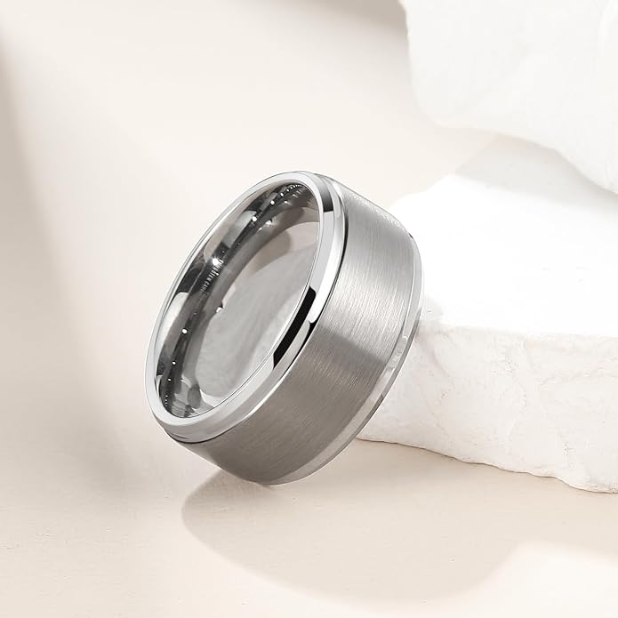 King Will Classic Tungsten Wedding Band for Men, 6/7/8/9/10mm Widths, Polished Finish Step Edge Matte Rings Comfort Fit
